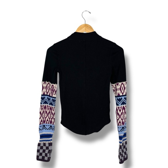 We The Free People Gorgeous Cuff Thermal Top XS Knit Sleeve Thumbhole Fair Isle - Picture 14 of 14